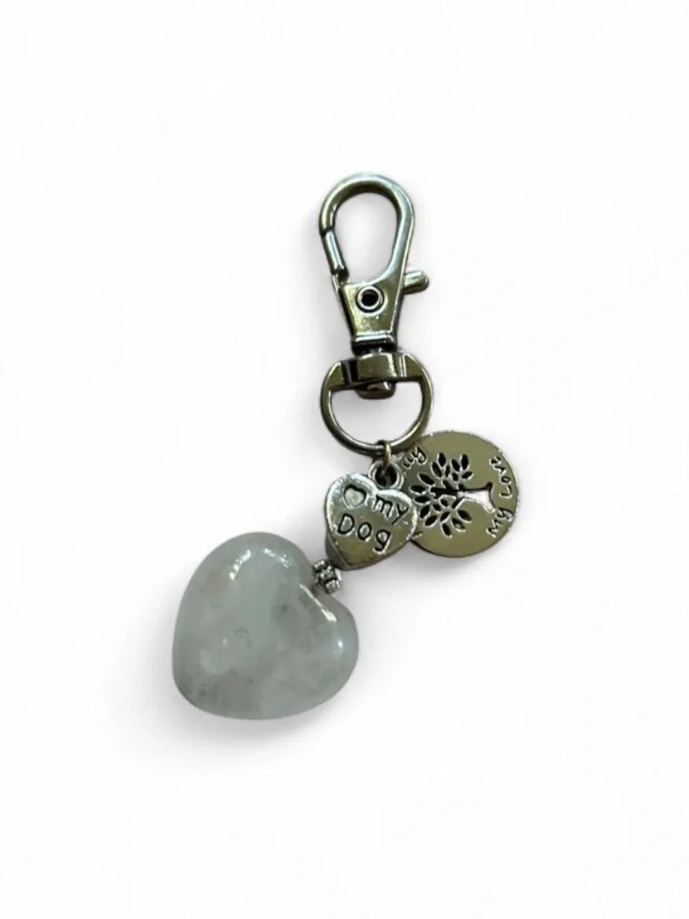 Pale Green Heart Keychain Charm with “My Love.. Dog & Family”